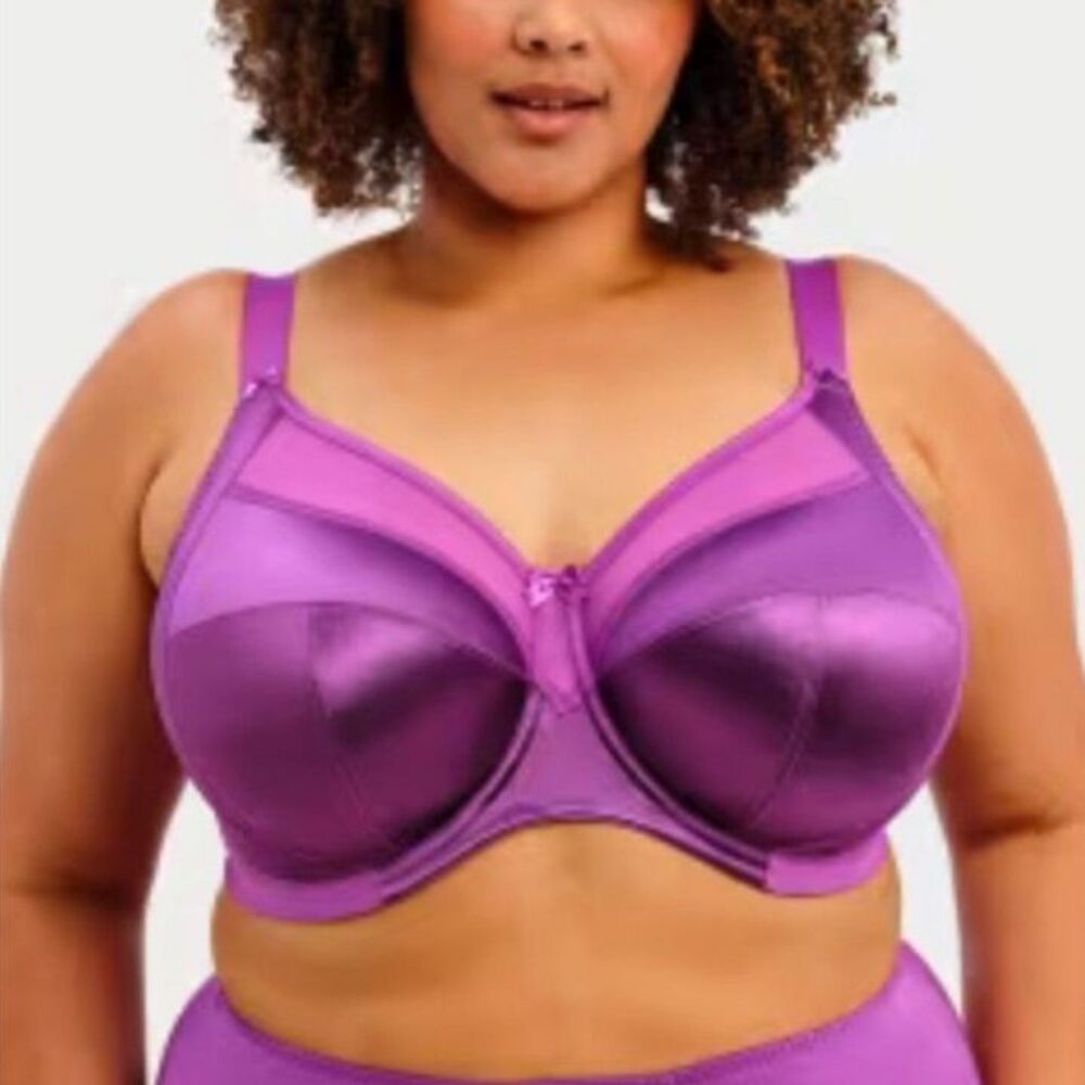 Goddess Women's Purple Satin Keira Side Support Underwire Bra Size 46G
